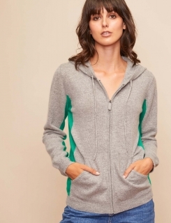 Hoodie Ml Bandes Cotes 100%cashmere Gg12